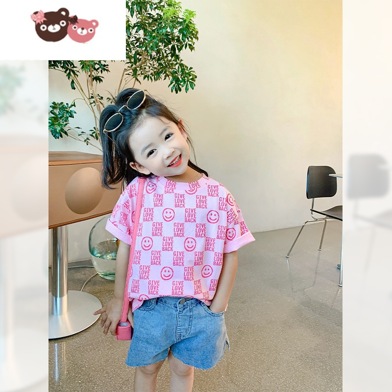 绿彩虹光女童2022夏季新款童装儿童短袖T恤中小童休闲上衣宝宝百搭打底衫