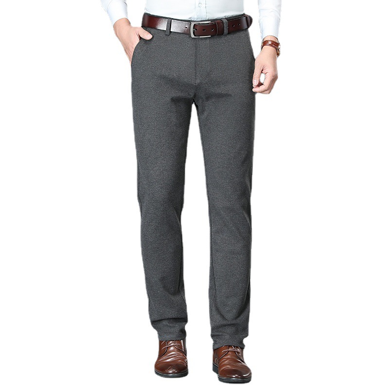 品质毛呢长裤春秋休闲裤男款中年爸爸裤百搭高弹纯色宽松休闲长裤_62高清大图