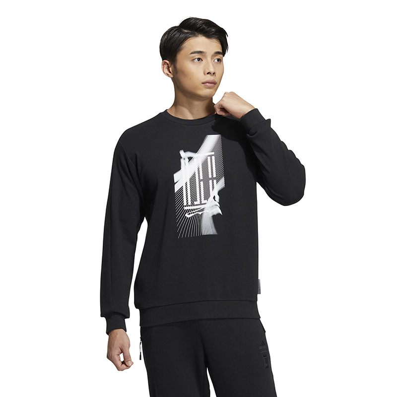 adidas 武极系列 图案印花圆领套头卫衣 男款 黑色 IA8183