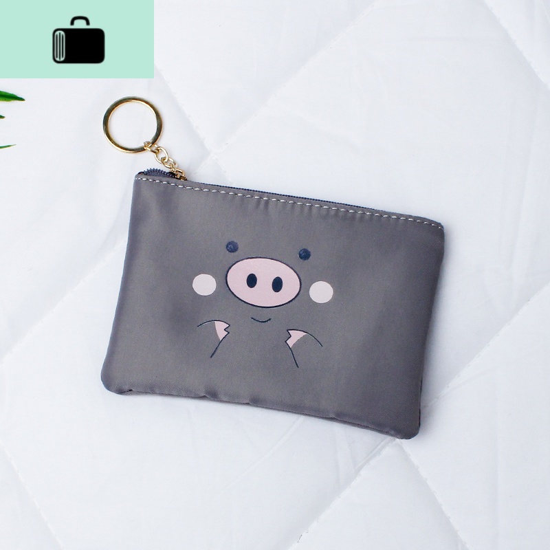 2020新款韩版可爱小白兔时尚硬币袋女小钱包零钱包女简约迷你短款NEW LAKE 灰色【可爱猪脸】