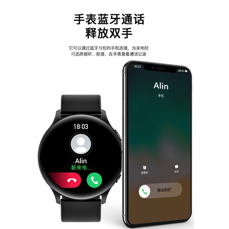 [苏宁自营]绘邦智能手表正品MX15蓝牙通话AI语音体温心跳血氧监测表盘自定义3300芯表环粉色胶带高清大图