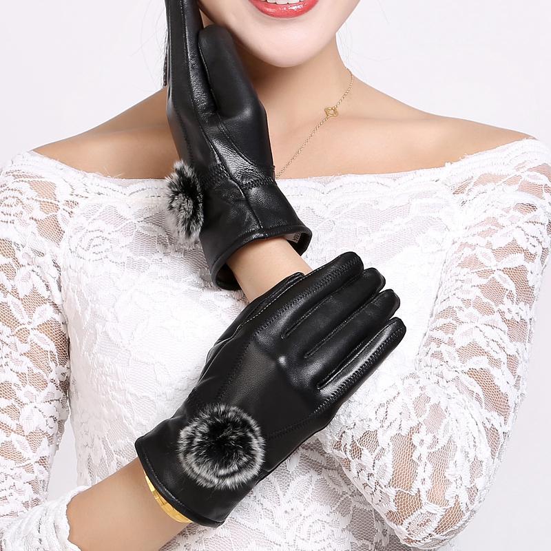 手套女士冬季加绒加厚绵羊皮手套女式分指骑行保暖防寒皮手套【价格