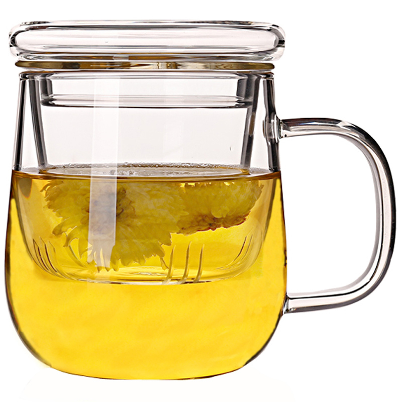 宜可 加厚玻璃杯 花茶杯水杯茶具杯子女喝水带盖茶杯 办公室过滤泡茶杯