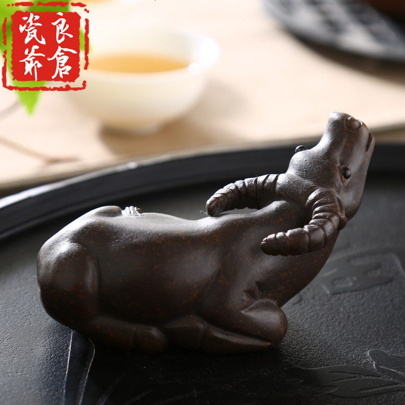 茶宠摆件精品手工个性茶宠牛宠可养紫砂茶具摆件饰品创意水牛摆件