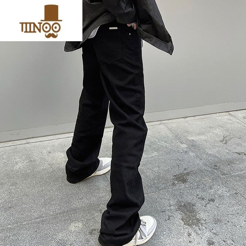 YANXU停机坪 黑色牛仔长裤潮牌男女修身高街百搭水洗直筒裤图片