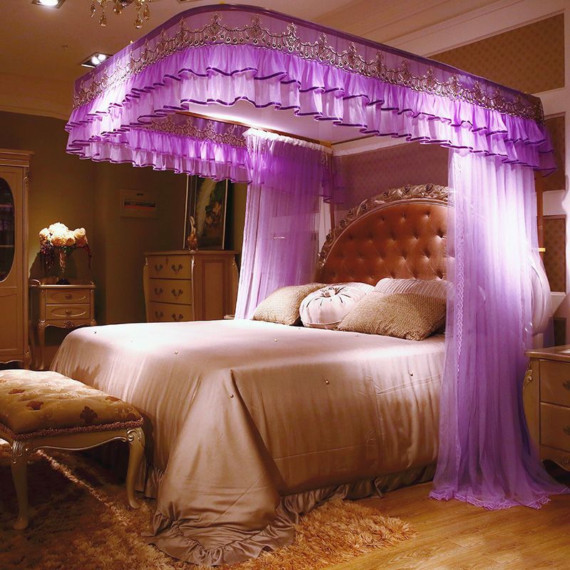 导轨蚊帐u型双轨道支架公主风加密加厚1.5米床1.8m2.0m单双人家用