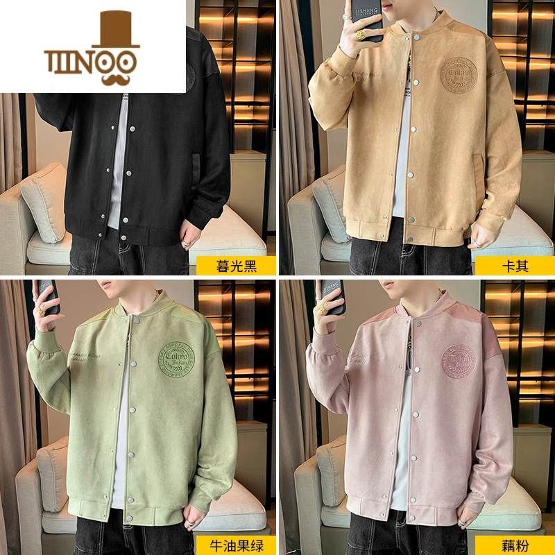 YANXU绒外套男士2023年新款潮牌感上衣服棒球领夹克男领高清大图