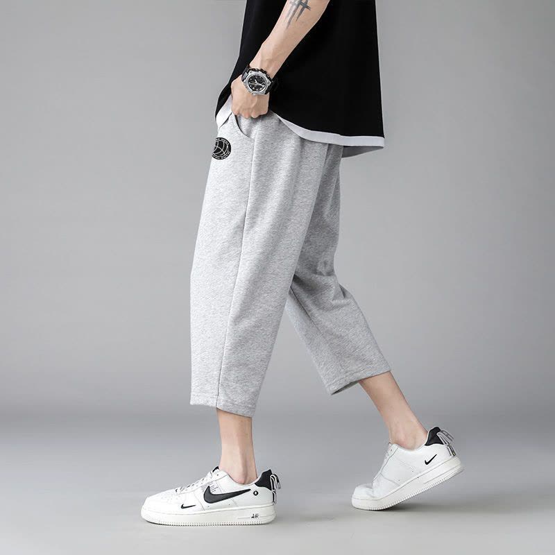 真维斯裤子男休闲卫裤夏季新款日系宽松百搭阔腿运动裤直筒七分裤图片