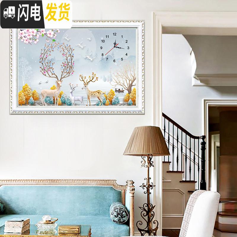 三维工匠5D钟表钻石画2019新款满钻十字绣小幅小件客厅餐厅鹿点贴 [满钻]50*70厘米(送工具-送表芯表针-送小画)高清大图