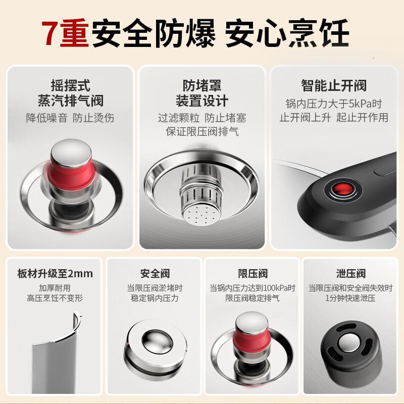 康巴赫304不锈钢高压锅家用快煮压力锅大容量加厚防爆电磁炉通用小红帽100Kpa高压锅24cm8L高清大图