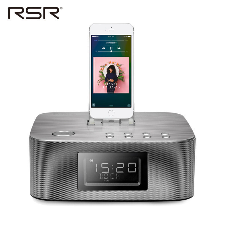 RSR DS406苹果音响iphonex/7/8ipad手机充电底座迷你组合音响低音炮无线蓝牙音箱(银色)