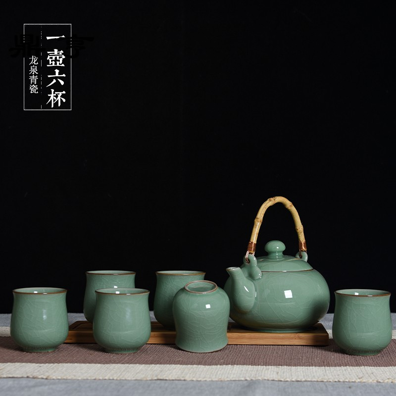 鼎亨龙泉青瓷茶壶 陶瓷提梁壶 大号泡茶壶大容量沏凉水壶套装单壶