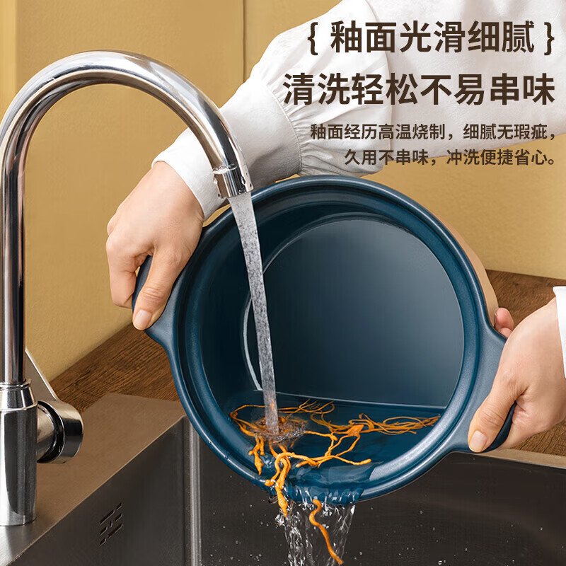 康巴赫海盐系列陶瓷煲家用煲汤焖饭煲耐高温加高锅沿防溢锁鲜砂锅陶瓷煲6L高清大图