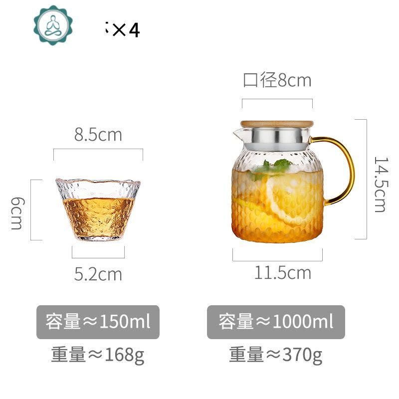 凉水杯冷饮壶玻璃冰水瓶冷水壶凉壶家用大容量冷热冷泡储冰冻套装 封后 1000-单壶+4个杯子凉水壶图片