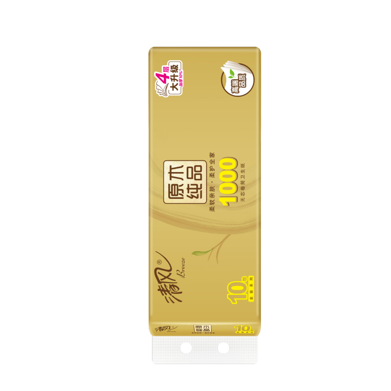 清风原木金装无芯卷纸4层100克*10卷4提一箱