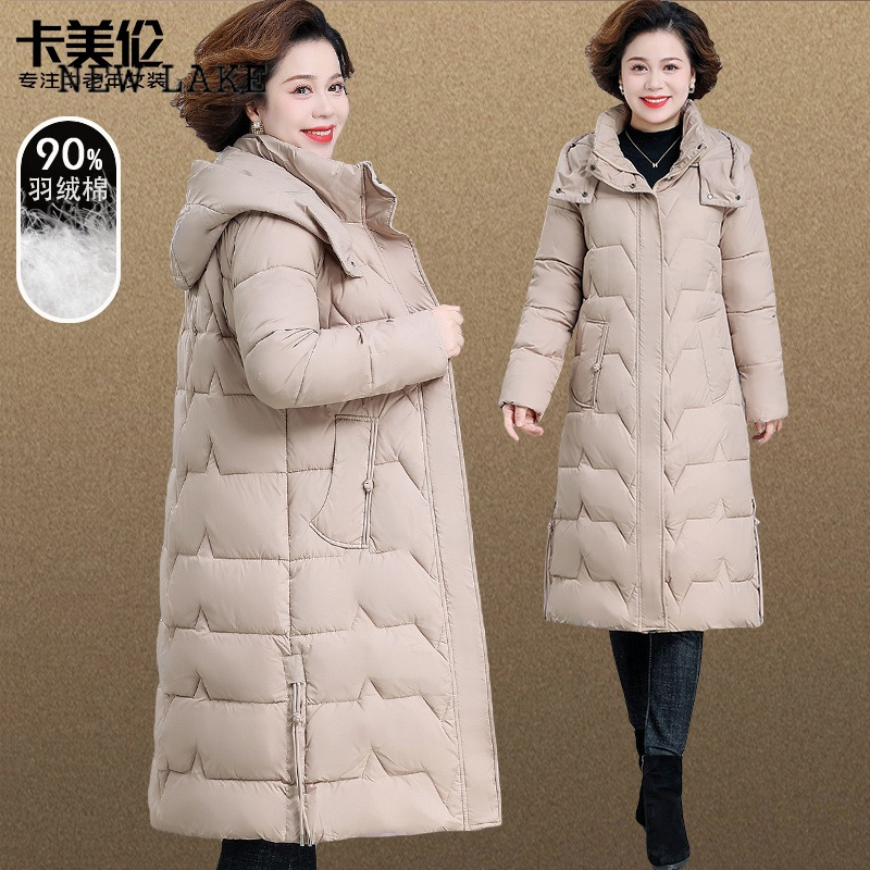 new lake妈妈冬装羽绒服长款新款大码中老年冬季外套女时尚保暖棉服