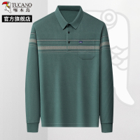 啄木鸟男士真口袋翻领上衣2025春季新款长袖t恤中年爸爸装POLO衫C