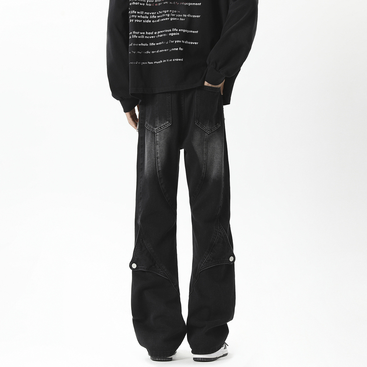 拼接微喇品牌牛仔裤男款新款时尚痞帅气质百搭休闲裤高清大图