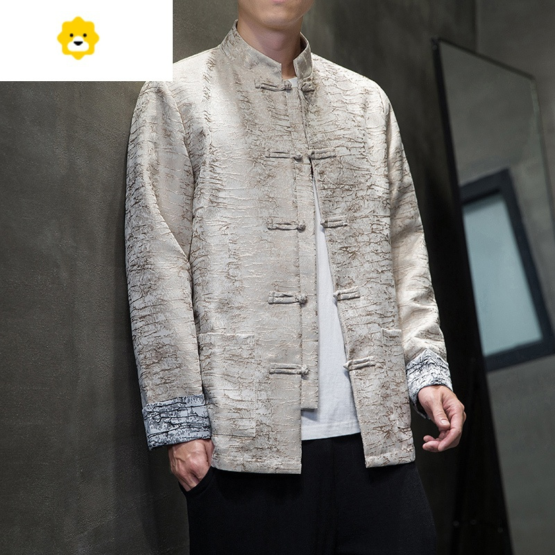 fish basket秋季中国风男装复古唐装男青年盘扣上衣新中式夹克立领