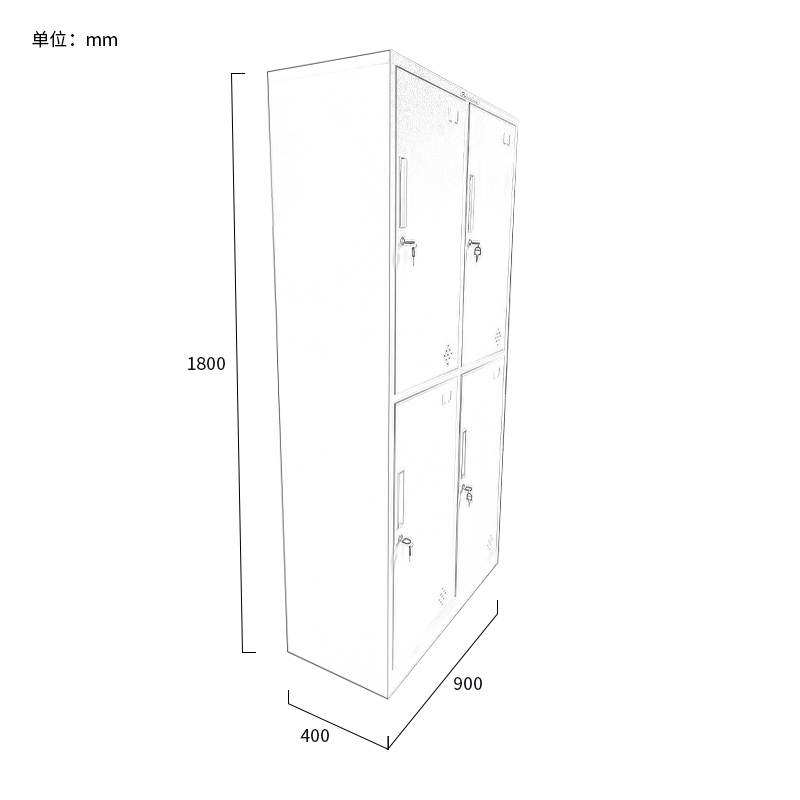 富莱斯宝 四门更衣柜铁皮更衣柜储物柜 900*400*1800 /个高清大图