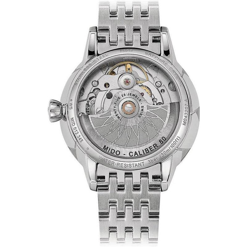 女表34mm白盘自动机械银钢表带瑞士制造高清大图