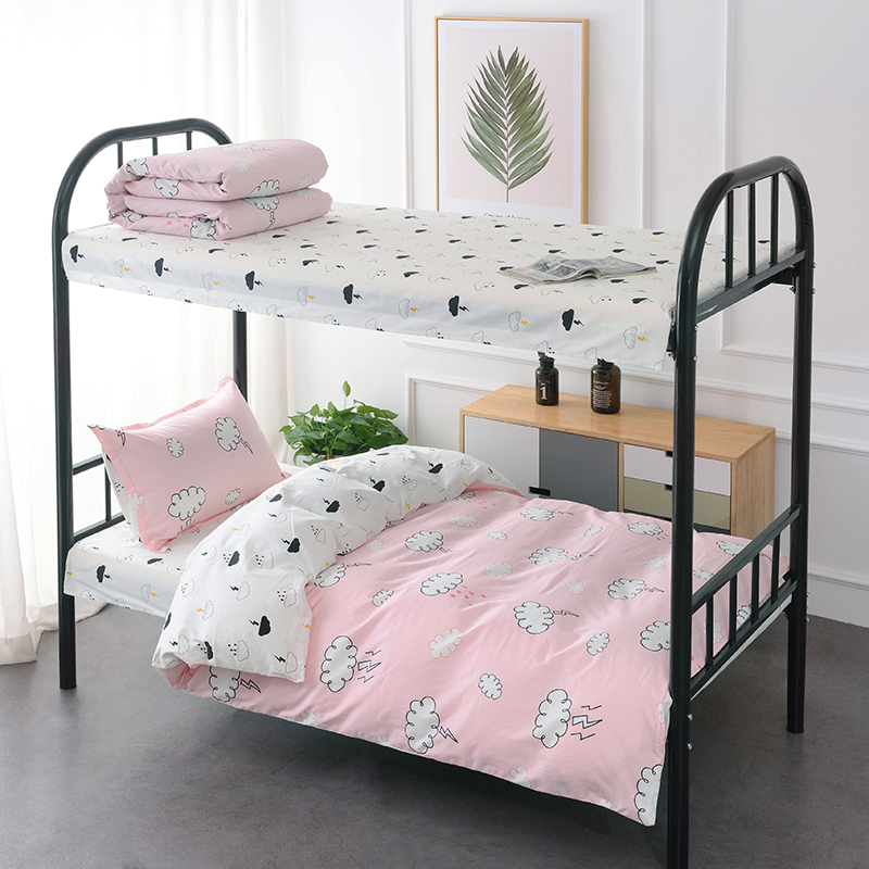 床上三件套女风寝室纯棉床单单人男学生宿舍被子套装六件套0.9_341 1.0宿舍六件套（三件套+枕芯+4斤被芯+床垫） 粉色心情