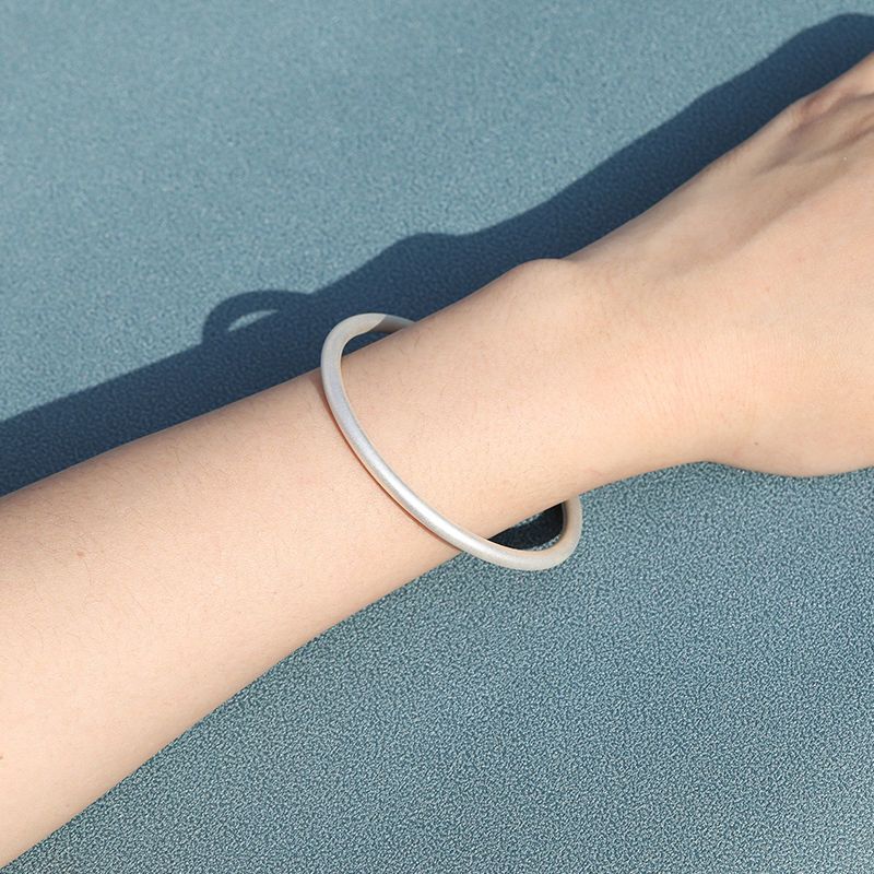 梦金园银手镯古法哑光时尚素圈纯银手镯女款