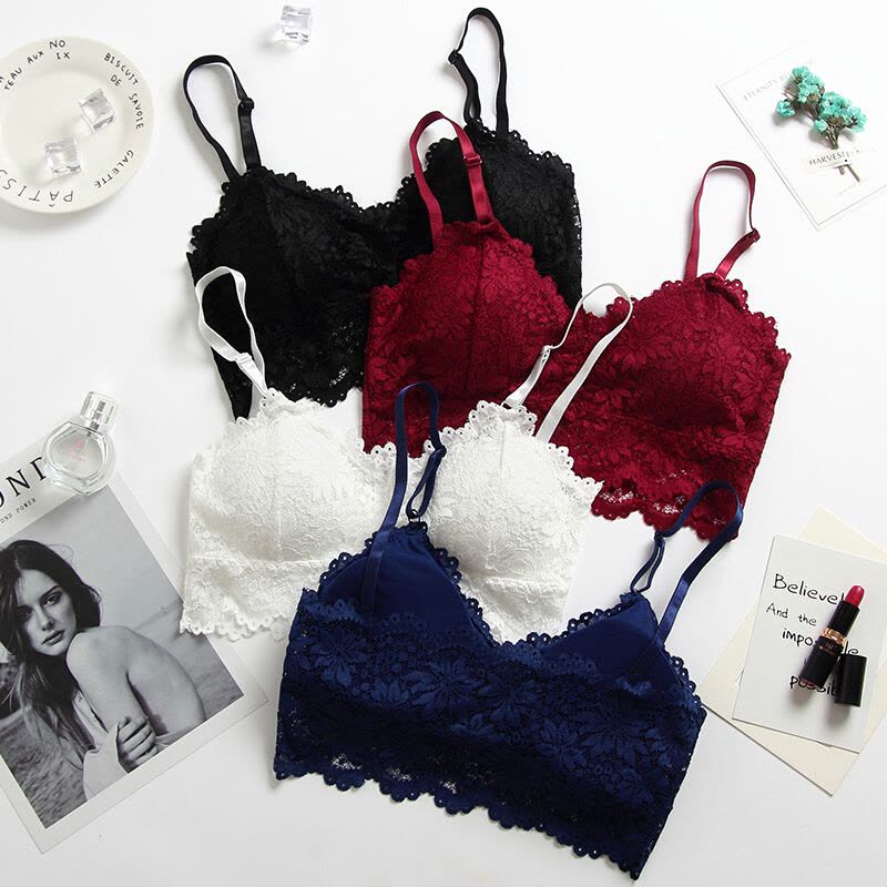 蕾丝美背性感裹胸抹胸打底防走光带胸垫带短款聚拢学生少女内衣白色+白色均码图片