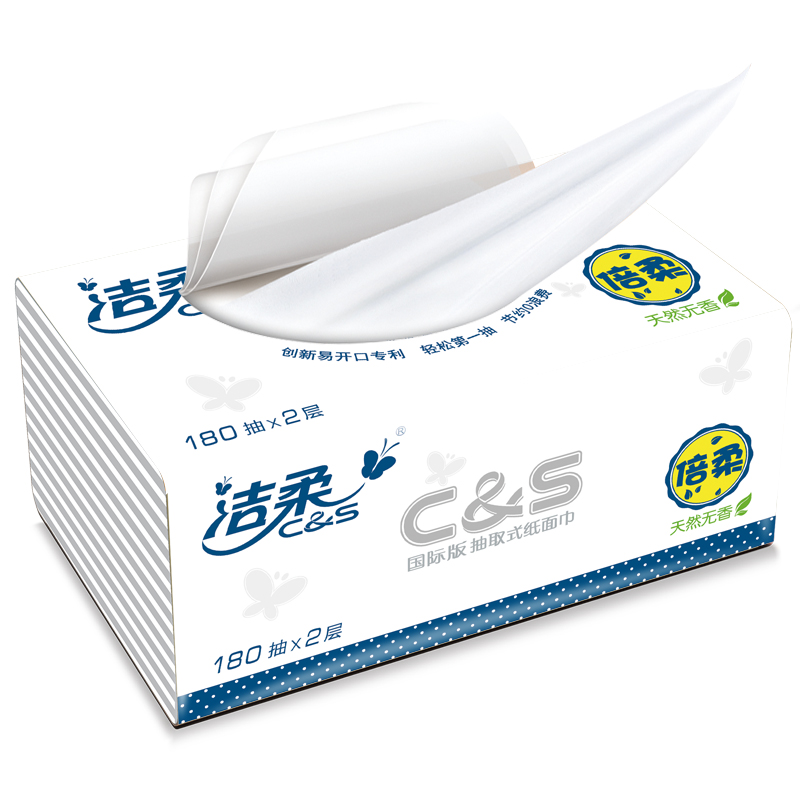 洁柔(C&S)抽纸 布艺倍柔系列二层180抽6包M中号中规格(中幅)(包装升级新旧包装随机发货)抽取式纸巾卫生纸擦手纸高清大图