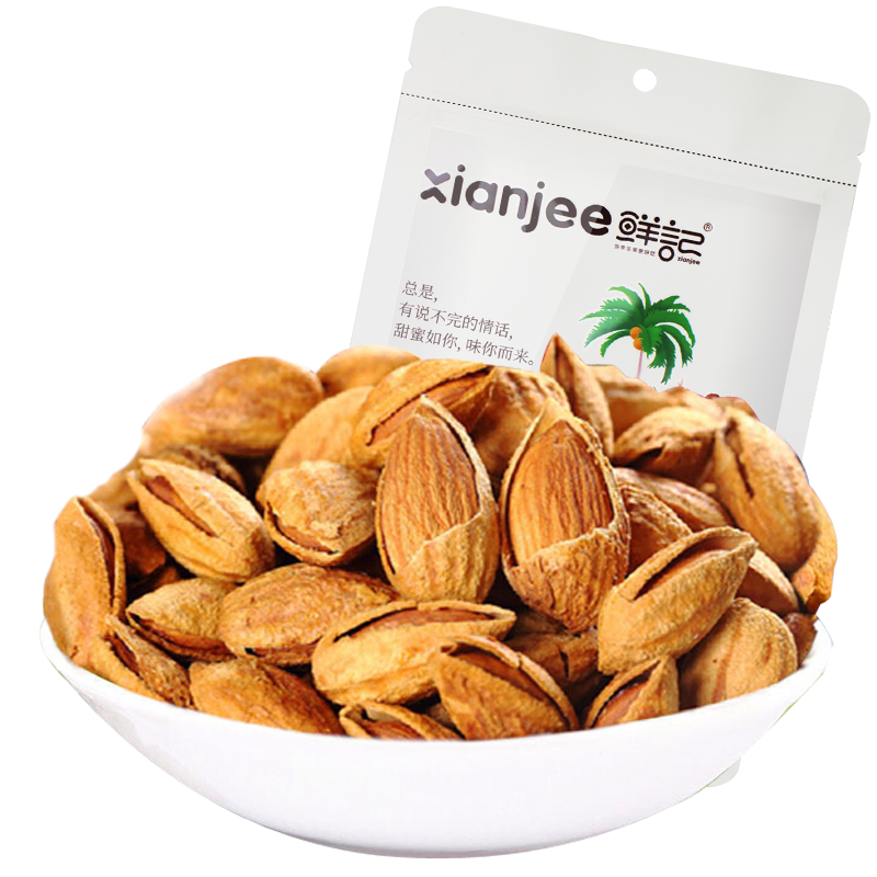 鲜记巴旦木108g/袋开口坚果手剥薄壳纸皮扁桃仁每日坚果零食干果