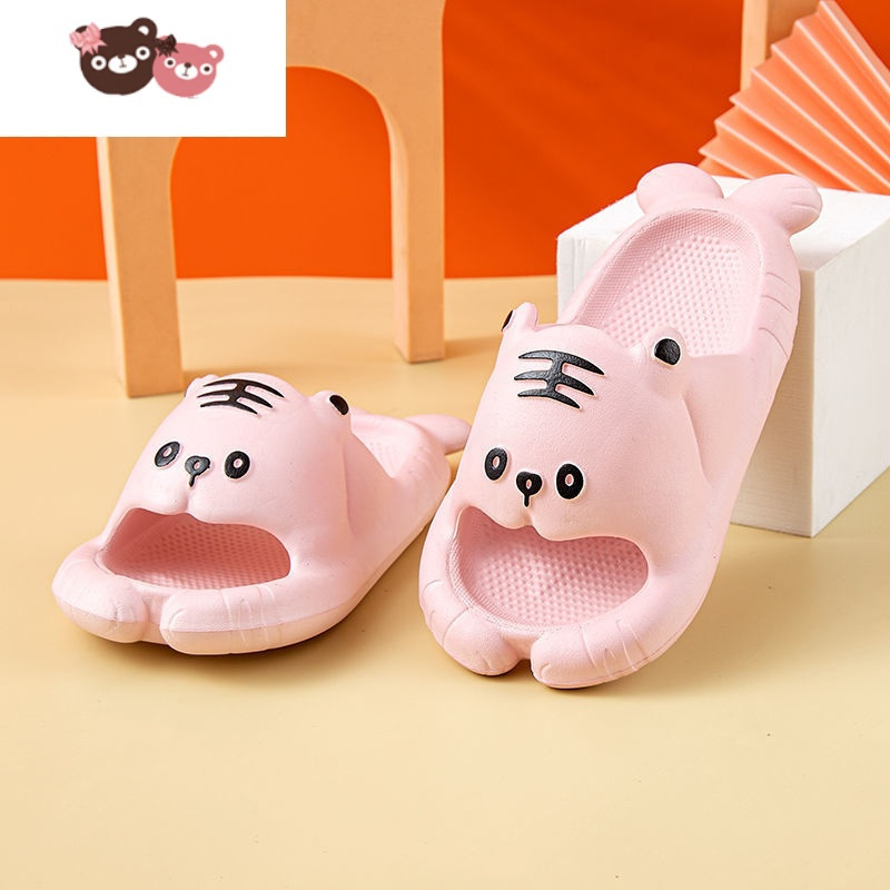 绿彩虹光超萌老虎拖鞋女夏洋气儿童拖鞋可爱可外穿男童家具防滑凉拖鞋