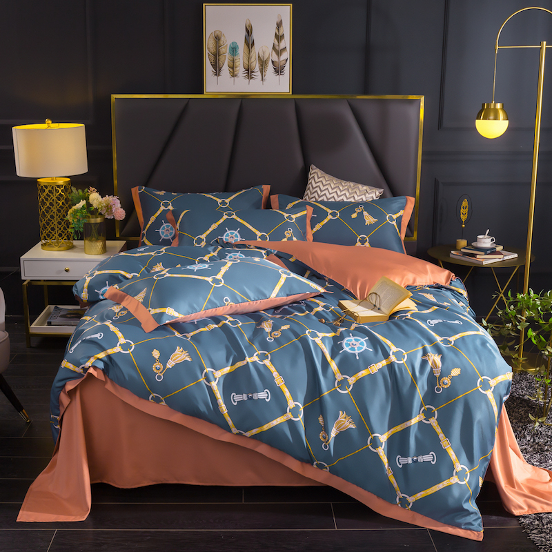 黛格水洗真丝时尚印花四件套被套床单枕套单双人家纺床上用品视频