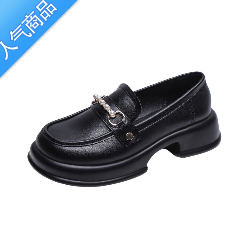 SUNTEK小皮鞋女高跟2023新款春秋英伦风黑色33工作厚底34小码乐福鞋图片