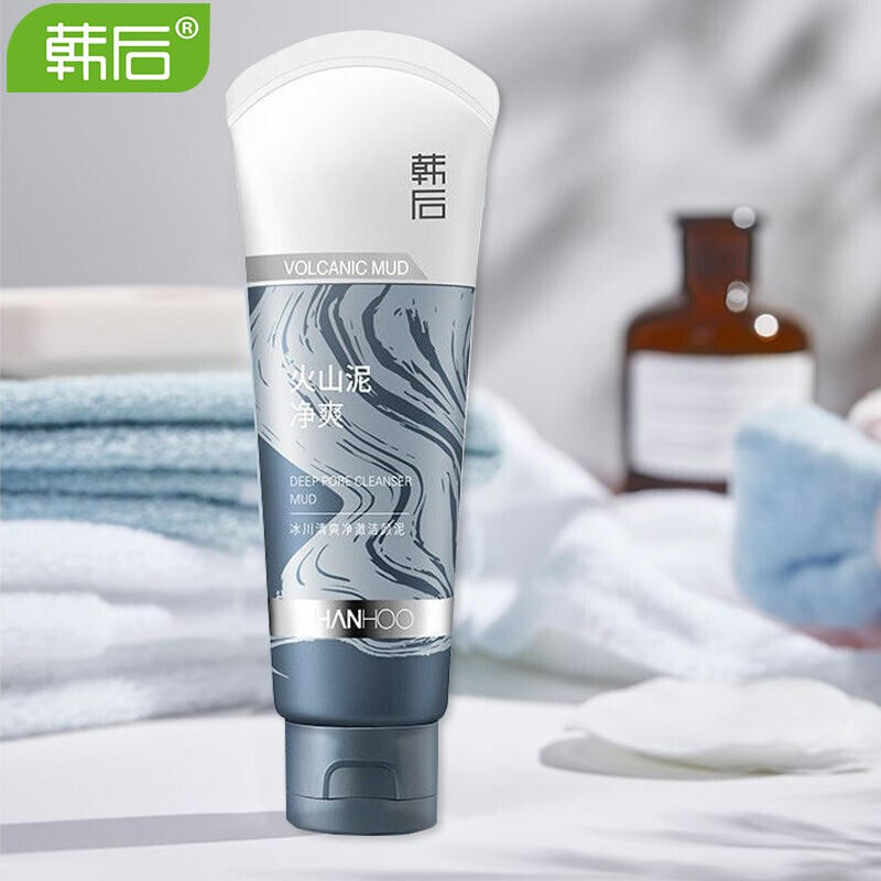 韩后(Hanhoo)火山泥洁面乳深层清洁去角质油性肌痘肌护肤品 冰川清爽净澈洁颜泥100g HH-025