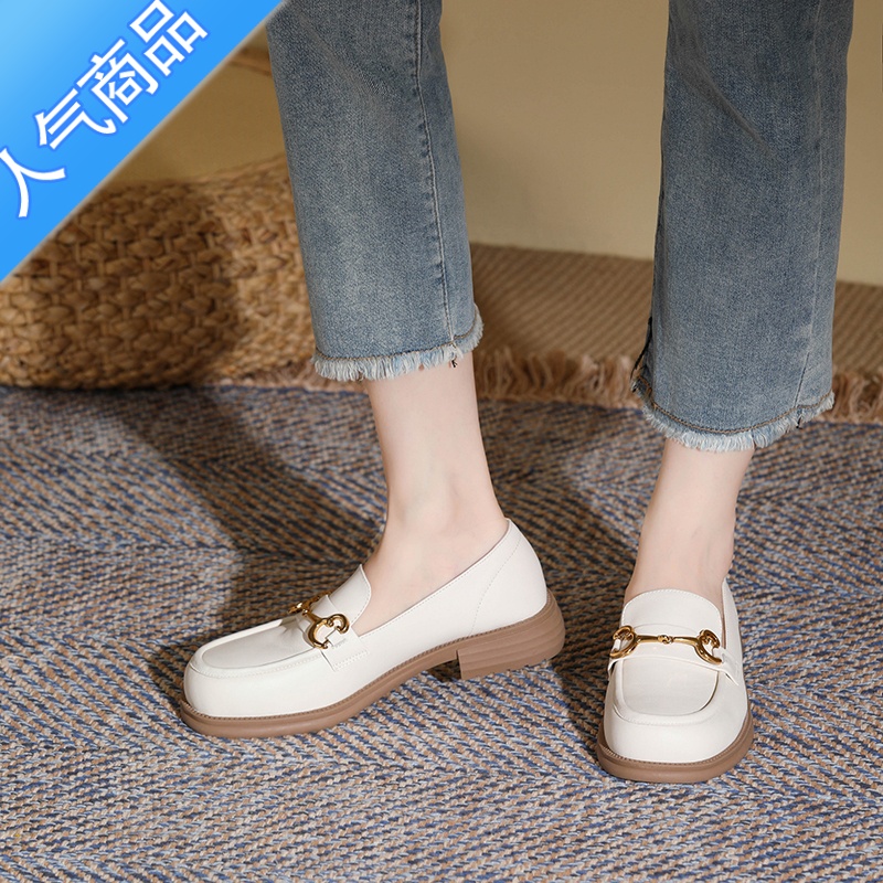 SUNTEK2023春秋新款单鞋女中跟粗跟学院风深口通勤百搭软底乐福鞋单鞋女高清大图