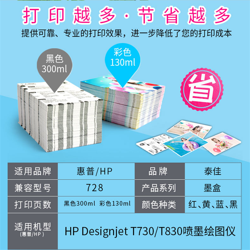 T728墨盒一套 适用惠普T730/T830 国产替代