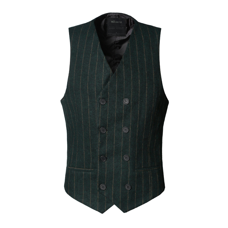 suntek春季新款复古风条纹马甲欧美风毛呢人字纹马夹型男修身西装马甲