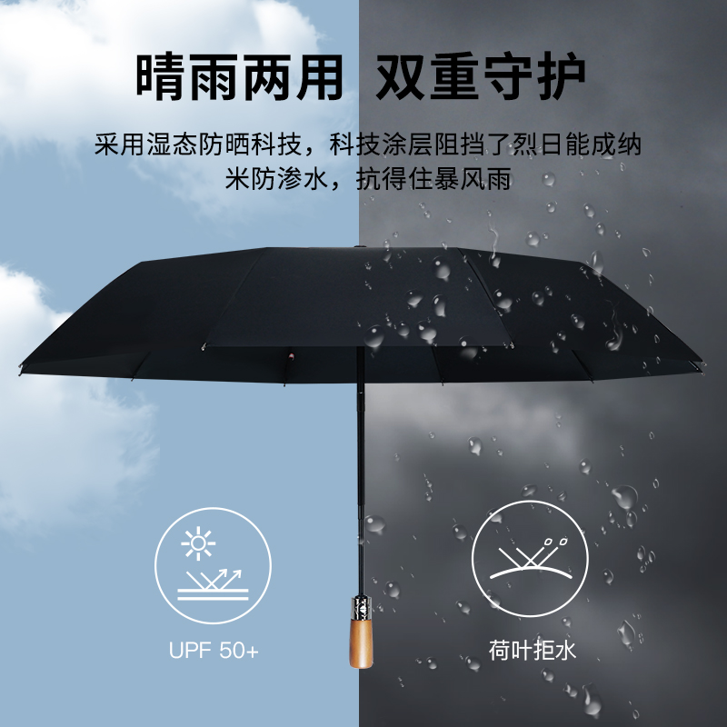 红叶(Hong Ye)10骨全自动雨伞男士加大加固商务折叠伞抗风暴双人晴雨伞一甩即干高清大图