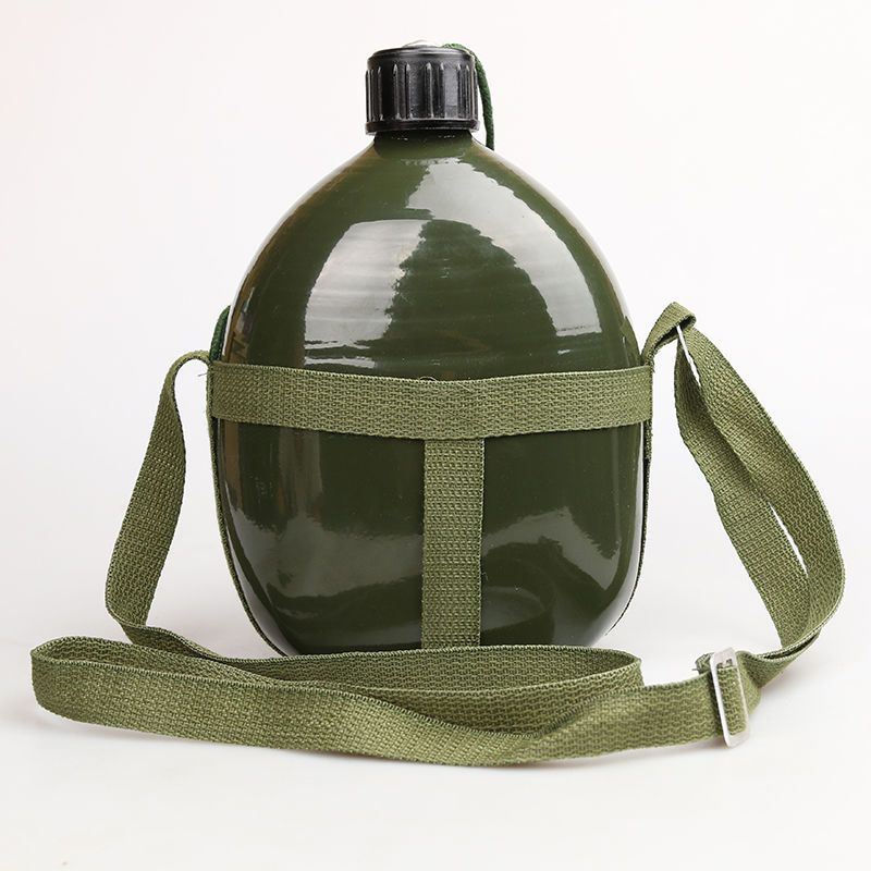 军迷背带军水壶学生军训便携大容量扁军壶加厚老式铝制军壶解放军1l约