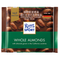 瑞特斯波德RitterSport扁桃仁牛奶巧克力100g/块 德国进口巧克力办公休闲零食婚庆喜糖送女友