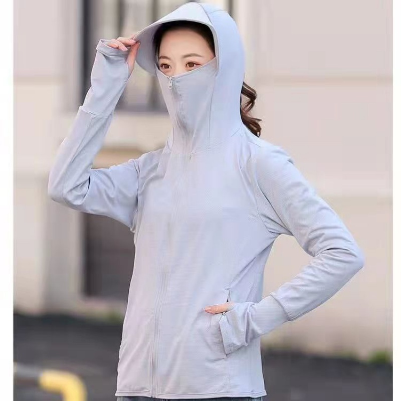 衣女冰丝防紫外线夏季新款服薄款透气带帽潮流骑车短外套 M建议体重95-110斤 银灰色