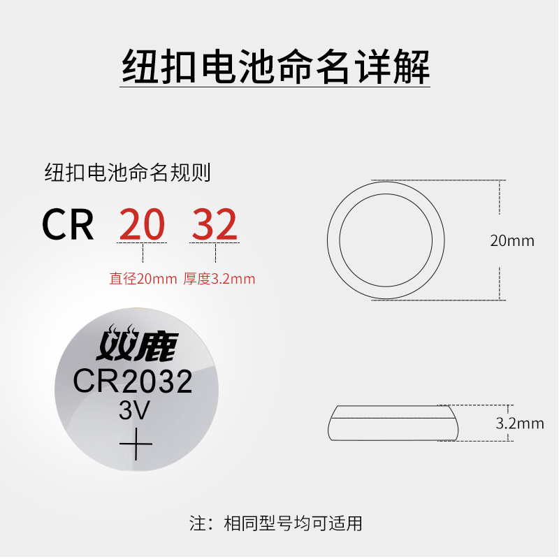 双鹿电池 纽扣电池CR2032 10粒原装3v哈弗h6汽车钥匙起亚k3宝骏560专用电子体重秤小米电视遥控器