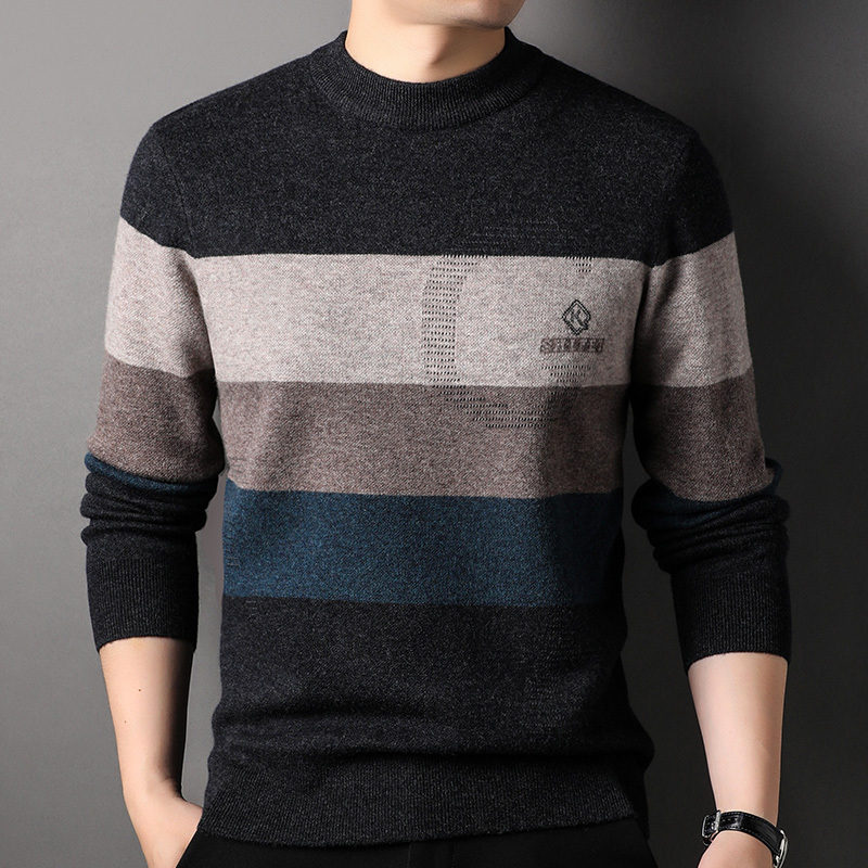 山羊绒冬装新款中青年毛衣男圆领羊绒衫男士休闲加厚羊毛衣打底衫针织