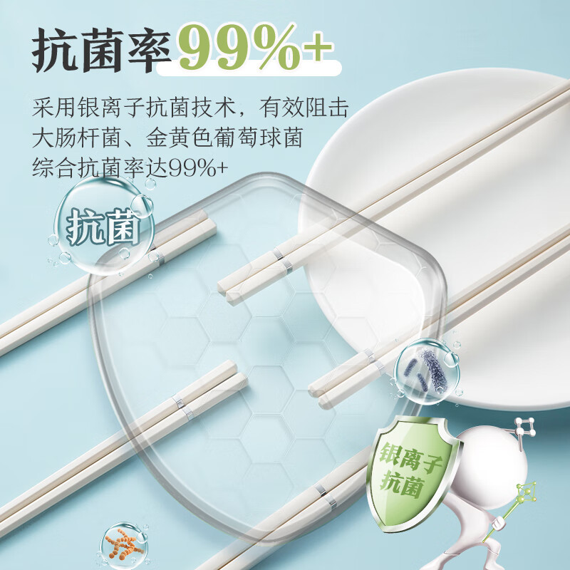 双枪抗菌合金筷子家用餐具一人一筷高颜值白分餐筷子 [简白六角筷]5双