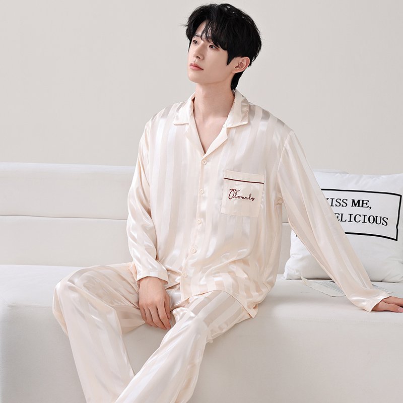 猫人睡衣男春夏高档短袖套装仿真丝青年大码家居服 GLQ-6418男 2XL
