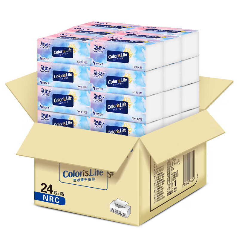 洁柔 缤纷软抽3层 100抽72包