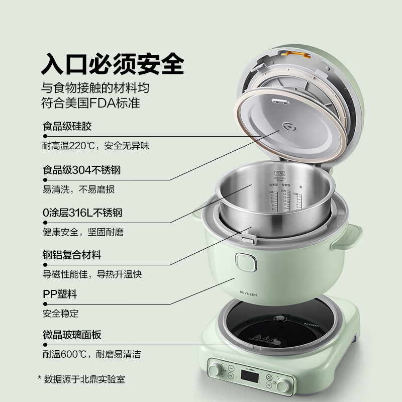 北鼎(Buydeem)R551分体式电饭煲家用4-8人电饭锅煮饭锅煮粥锅 IH加热智能预约定时不锈钢内胆 小鹅黄4.6L高清大图