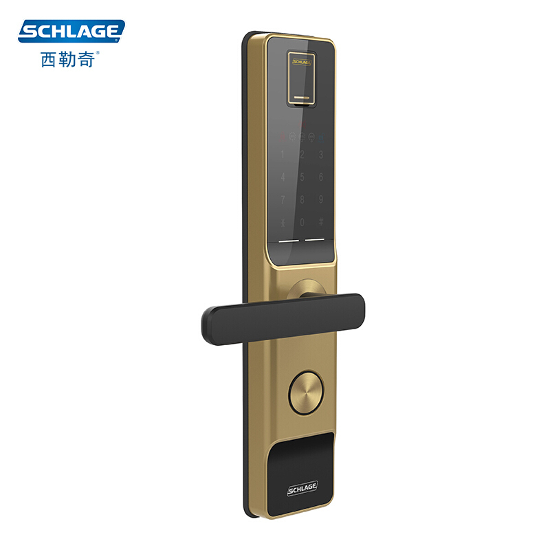 西勒奇(SCHLAGE)指纹锁Q6入户防盗门锁C级智能锁家用电子锁门禁卡APP操控密码锁 Q6301晨星金色