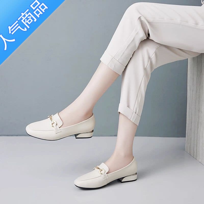 SUNTEK春秋季单鞋女软底平底粗跟2023新款低跟英伦风皮鞋乐福鞋大码图片