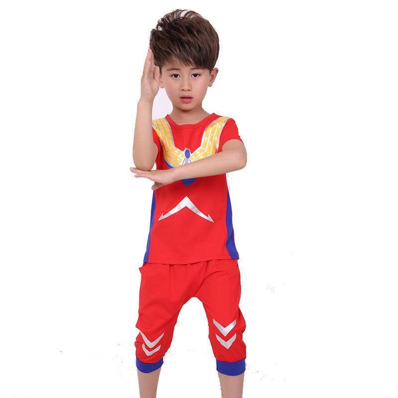 夏季童装奥特曼衣服男童蜘蛛侠运动短袖夏装儿童卡通两件套图片